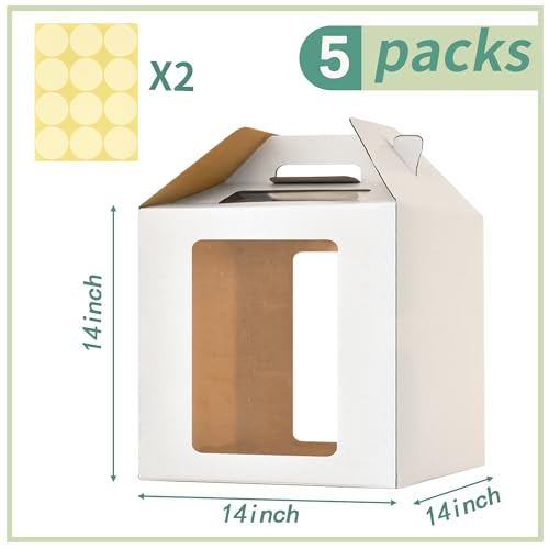 14x14x14 Inch Tall Cake Boxes,14in Large Tiered Cake Boxes,5Pack - color: white-14x14x14in-5p