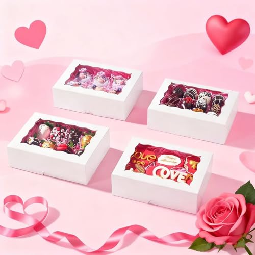 20PCS White Cookie Boxes with Window, 8x6x2.5 Inch Gift-Ready Pastry Box for Chocolate Strawberries, Macarons, Truffles, Perfect for Valentine's Day, Mother's Day, Christmas Party Favors - color: White