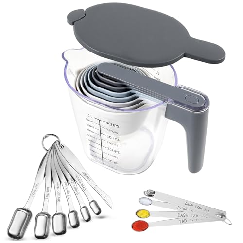 22-Pc Stackable Measuring Cups and Spoons Set with Lid - color: 22 Piece