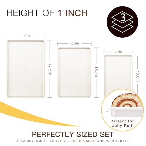 HONGBAKE 3 Pack Nonstick Ceramic Baking Sheet Pan Set for Oven, Non-Toxic Half/Quarter/Jelly Roll Pans with Diamond Texture, 0.8mm Aluminized Steel Cookie Trays for Cooking, Cream - color: Ceramic Cream(0.8mm Aluminized Steel & Ceramic Coating)