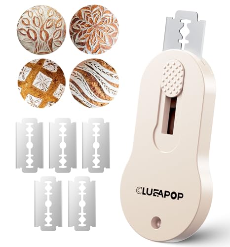 Bread Lame Dough Scoring Tool with Extractable & Magnetic - Bread Knife Sourdough Scoring Tool - Sourdough Bread Baking Supplies - Scoring Patterns Booklet Includes 5 Bread Razor Blades (Cream) - color: Cream