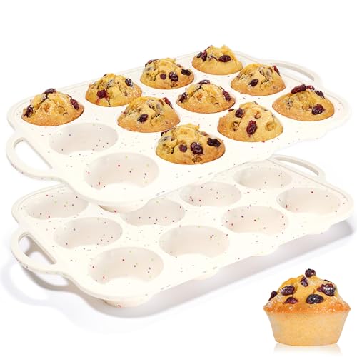 Silicone Muffin Pans for Baking with Metal Framed, BPA Free, Standard - color: Creamy Confetti, size: 12-Cup Regular