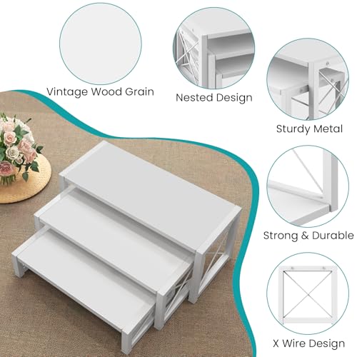 ELITEROO White 3-Tier Cupcake Stand & Wooden Display Riser, Dessert Stand for Cupcakes, Food, Perfume, Makeup, Dolls, Collectibles, Multi-Tiered Shelf Organizer for Market Vendors & Retail Display - color: 3 Tier, White