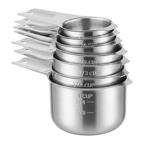 Stainless Steel Measuring Set, Stackable Design Metal Cups and Spoons, Engraved Markings for Dry and Liquid Ingredients 7PCS Silver(cup) - color: Silver(cup), size: 7PCS