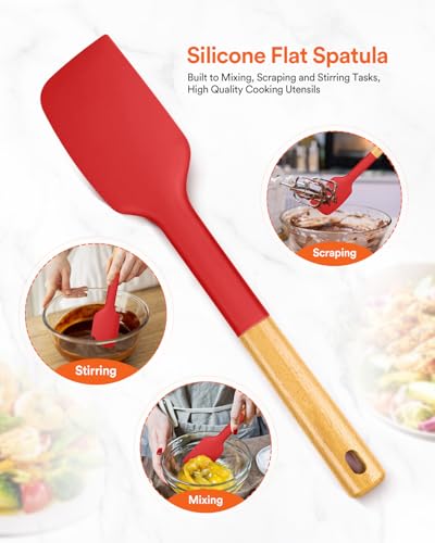 Badiano Silicone Heavy-Duty Spatula, Rubber Scraper for Nonstick Cookware - color: Red