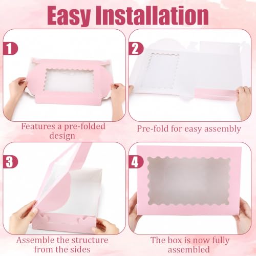 24Set Pink Cookie Boxes Packaging Bakery Boxes with Window 11.81x7.87x2.36"