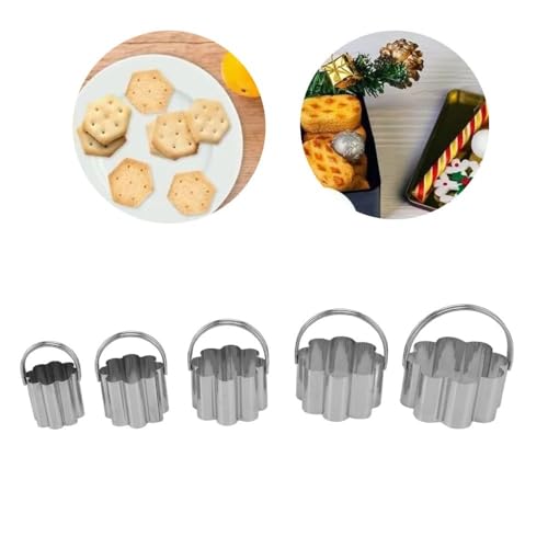 5Pcs Stainless Steel Cookie Cutters Set with Handle, 5 Sizes Baking Mould for Biscuits Scones, Easy Clean Dishwasher Safe(Flower) - size: Flower