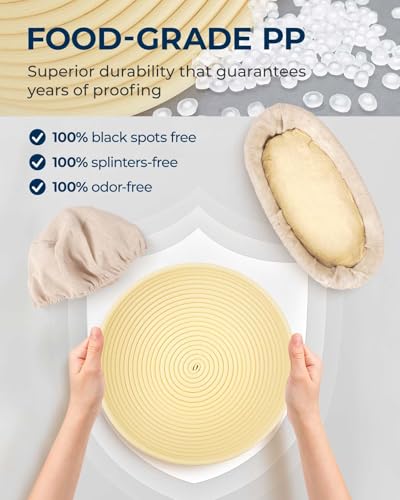 Lorzon Banneton Bread Proofing Baskets Set of 2, 11″ Round & 12″ Oval Sourdough Proofing Baskets with Liners, Proofing Bowls for Sourdough Bread (Plastic) - color: Basic