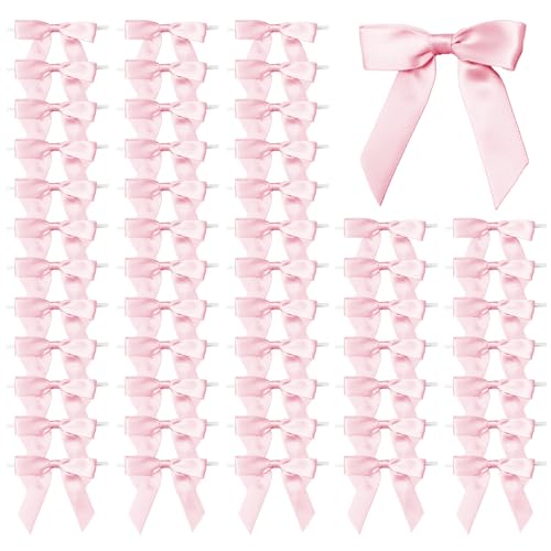 50 Pcs Satin Bows with Twist Ties, 2.5 Inch Gift Wrapping Bows, Pink - color: Pink