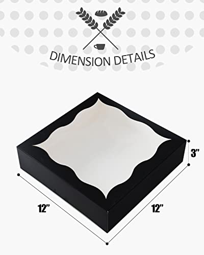 qiqee Auto-pop Up Black Pie Boxes with Window 24Packs 12x12x3 Inch Cookie Donut Bakery Box - color: Black