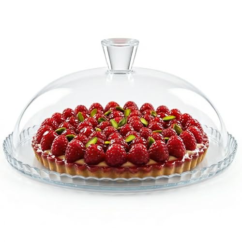 Glass Cake Plate with Dome, Clear Glass Cake Plate, Multifunctional Serving Plate, Elegant Dessert Display for Cakes, Cupcakes, Fruits & Parties (Cake Plate = (Ø:12.7'', H: 5.7'')) - size: Cake Plate = (Ø:12.7'', H: 5.7'')