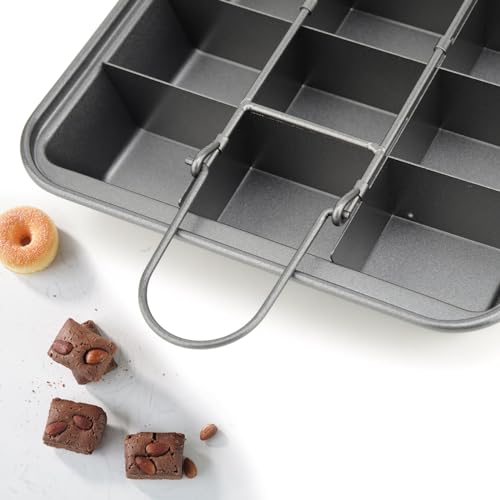 Kundalini Brownie Pan with Dividers,Non-stick Rectangular Baking Pan - color: Gray