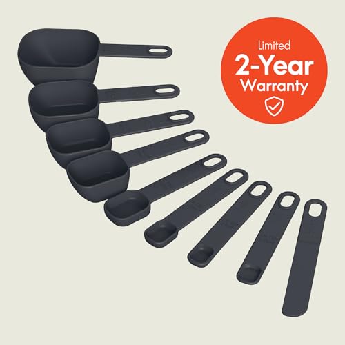 bella 9 Pc Nested Measuring Cup & Spoon Set, BPA & BPS-free nylon, Slate - color: Slate