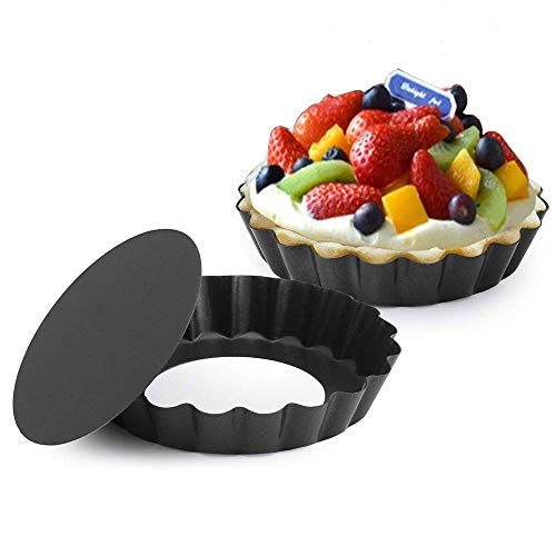 Gutsdoor 6 Pack Mini Tart Pan 4 Inch with Removable Bottom Quiche Pan Nonstick Round Quiche Pie Pan Set - style: Round