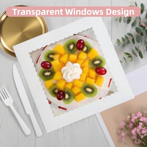Cididu 10 Pack Cake Boxes 12 Inch, 12x12x8 Inch Tall Cake Box with Window