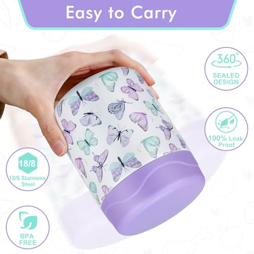 wiwens 12oz Soup Thermo for Hot Food Kids Insulated Food Jar Wide Mouth Lunch Container Leak Proof Stainless Steel Vacuum Bento Box for School Office Travel Outdoors White-Butterfly - color: White-Butterfly