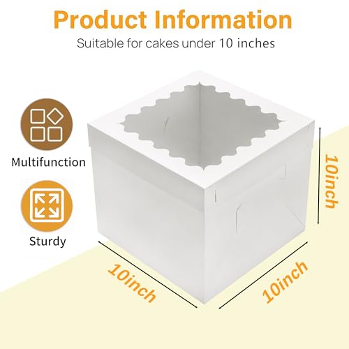 10pcs Tall Cake Boxes,10x10x10 White Bakery Boxes with Window Cake Containers 10 Inch Large Cake box,10x10 Square Cardboard Cake Box,Cake Decorating Supplies for Gift Giving