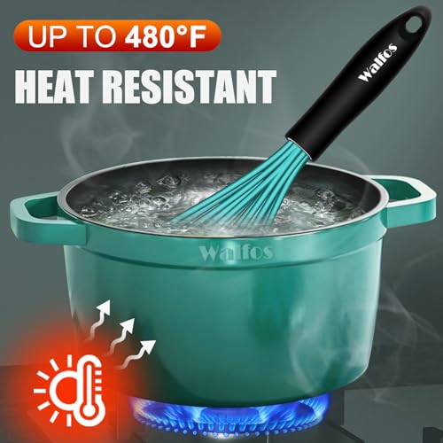 Walfos Silicone whisk,Whisks for Cooking Non Scratch, BPA Free whisk set of 4, 7+9+11in Balloon Whisks & 11in Flat Whisk, Heat Resistant(480°F).Great for Cooking in Pans, Baking, Whisking.Blue - color: 4pcs Blue; 7+9+11in & 11in（flat）