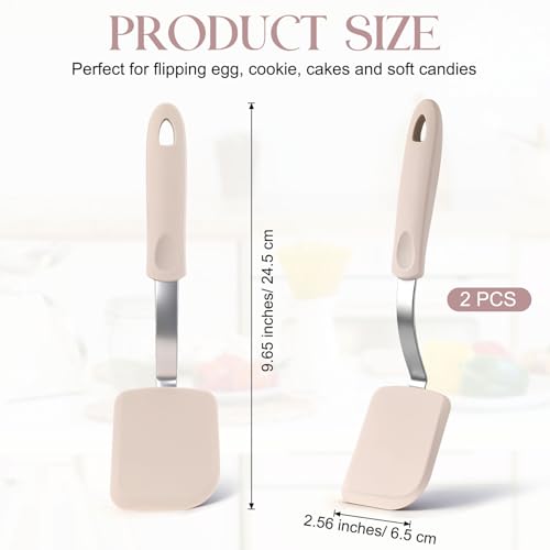 2Pcs Mini Silicone Cookie Brownie Spatula, Solid Flat, Khaki - color: Khaki, style: Solid Flat