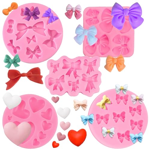 5 Pack Bowknot & Heart Shape Silicone Fondant Mold