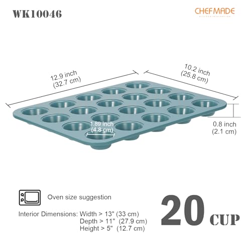 CHEFMADE Mini Muffin Pan, 20 Cups Non-Stick Tiny Cupcake Pan Bakeware - size: Mini Muffin 20 Cups