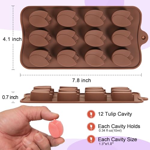 Mini Flower Chocolate Molds, 2 Pcs Silicone Molds with Tulip Shapes for Making Chocolate/Candy/Gummy/Jelly, Food Grade Candy Mold with 12 Cavities Mini Tulips for Fruit Snacks - color: Tulip