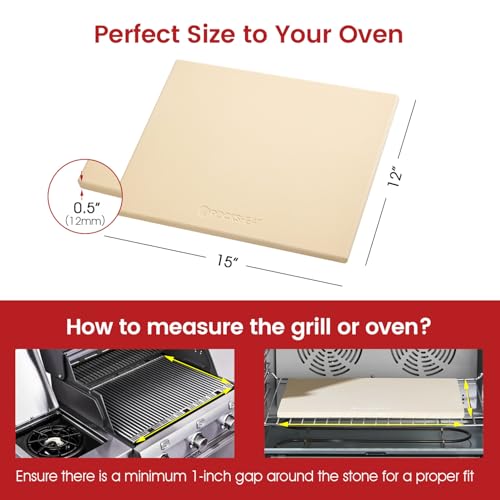 15 × 12 Inch Rectangular Pizza Stone, Cordierite Baking Stone - size: 15" x 12" | 0.5" Standard