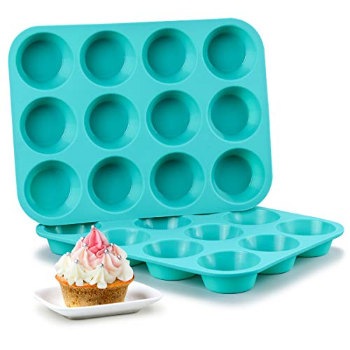 CAKETIME Silicone Muffin Pan Set, Cupcake Pans 12 Cups Silicone Baking Molds, Food Grade, Pinch Test Approved, Pack of 2 - size: 12-Cup Regular