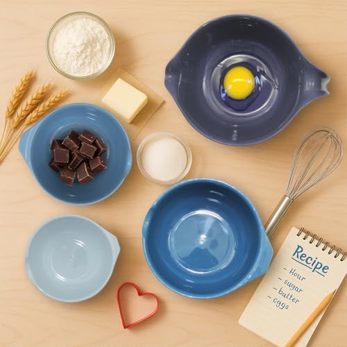Glad Mixing Bowls with Pour Spout, Set of 4 - Nesting Plastic Bowls (1.2qt, 1.9qt, 2.8qt, and 3qt with Handle) - Non Slip Base, Dishwasher Safe Kitchen Cooking and Baking Supplies, Blue - color: 4pc Blue, size: 4 count