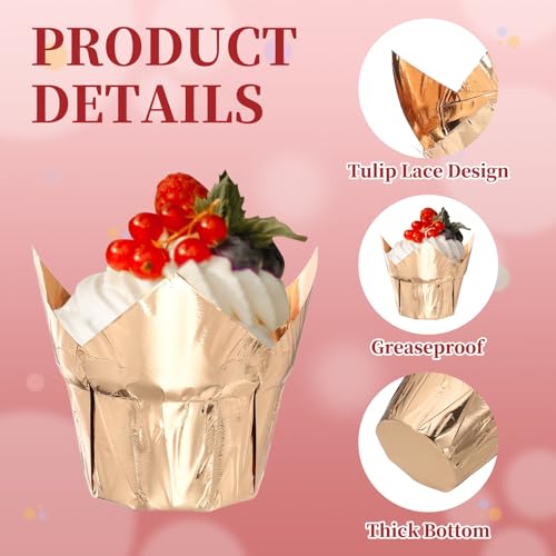 uxcell 100 Pcs Tulip Cupcake Liners, Muffins Liners Aluminum Foil Cupcake Wrappers Baking Cups Muffins Liners for Wedding Birthday Party Supplies, Silver/Champagne Gold - color: Silver/Champagne Gold