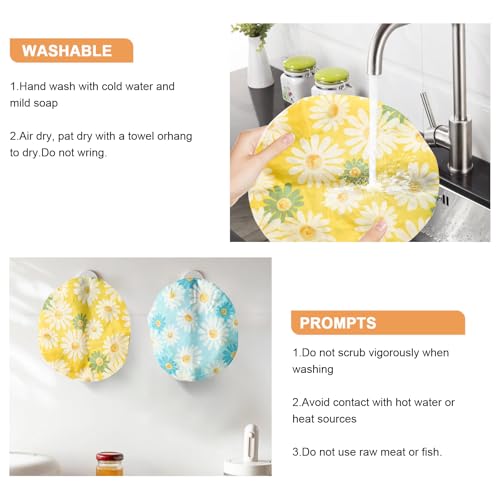 2Pcs 10inch Reusable Beeswax Elastic Bowl Covers for Bread Proofing - style: Yellow & Blue daisy