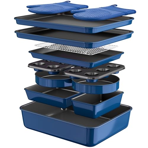 Wildone 13-Piece Baking Pans Set, Nonstick Bakeware Sets, Blue - color: Blue