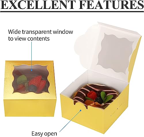 KPOSIYA 120pcs Small Cookie Boxes with Window, 4x4x2.5 Gold Bakery Box - color: Gold, size: 120