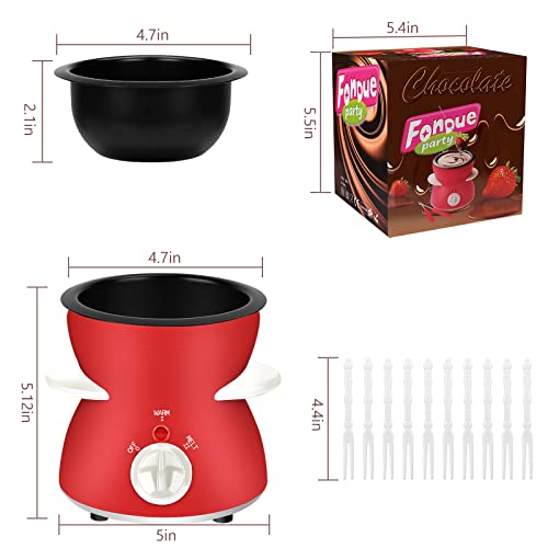 Fondue Pot Set, Mini Electric Fondue Pot Set for Melting Chocolate Cheese, Chocolate Meting Pot fondue maker with Dipping Forks For Holiday Christmas Birthday Gift - color: Red