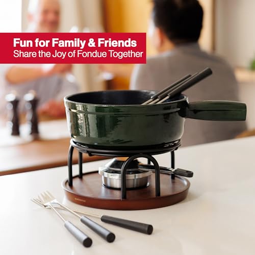 Swissmar Ticino Cast Iron Cheese Fondue Set, 9-Piece, 2 Liter, Green Color - color: Green