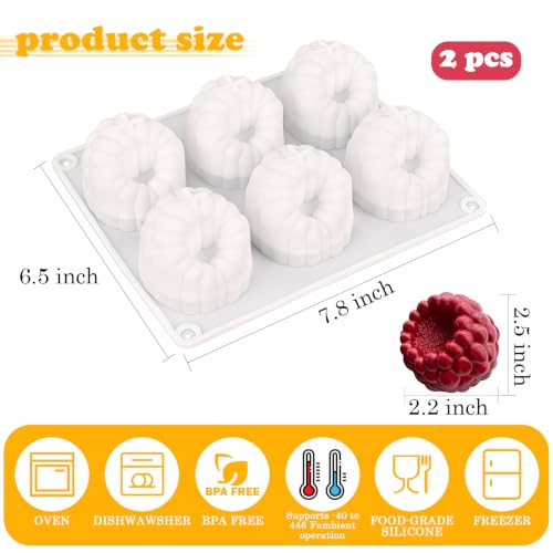 2 Pack Raspberry Molds Silicone, 3D Fruit Silicone Molds - color: White