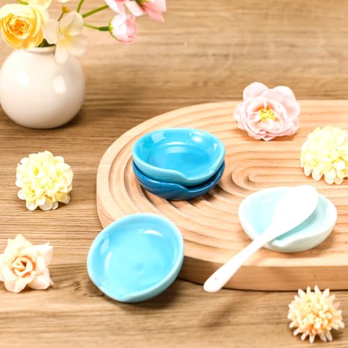 Boao 2.7 Inches Mini Ceramic Spoon Rests, Gold Rim Kitchen Spoon Rests, Mini Cooking Spoon Holder for Stove Top Countertop, Teaspoon Rest, Coffee Stir Spoon Rest (Blue, 4 Pieces) - color: Blue