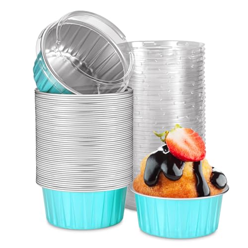 50pcs Mini Disposable Foil Ramekins with Lids 5oz, Light Blue - color: Light Blue