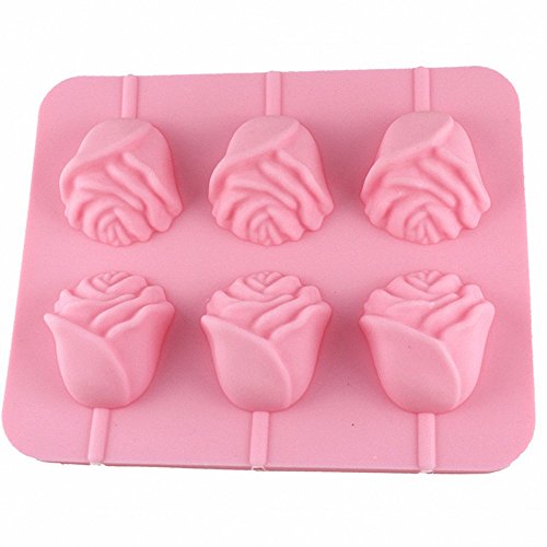 3D Flower Lollipop Mold and 20Pcs Sticks - MoldFun Rose Silicone Lolly Pop Tray for Hard Candy Chocolate Gummy Jello Sucker