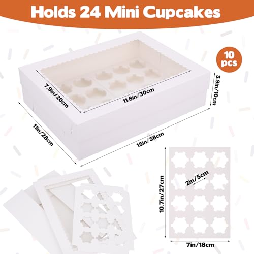 10 Pack 24 Count White Standard Cupcake Boxes with Clear Window & Inserts, Food Grade Cupcake Boxes, 15"x11"x4" Disposable Baking Carrier for Pastries, Party Favors & Takeout - color: White (10 Pack)