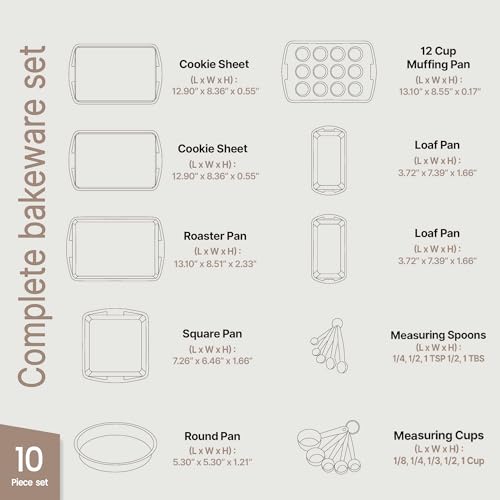 Gray Marble 10-Piece Bakeware Sets, Nonstick Carbon Steel Baking Sheet & Pans, Stackable Space-Saving Bakeware, Dishwasher Safe, Stain-resistant, PFOAPFOSPTFE Free, Oven Safe Up To 450°F (230°C) - color: Gray Marble, size: 10 Piece Set