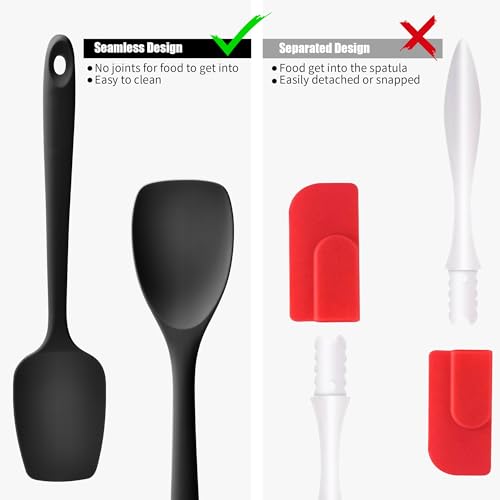 Doosu Silicone Cooking Spoon Spatula for Nonstick Cookware (2Pcs, Black) - color: Black, size: 11.1 & 11.4in
