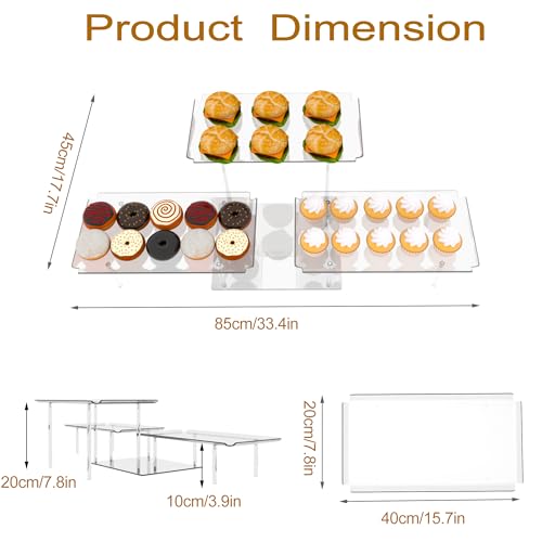 Acrylic Dessert Table Display Set, Clear Cupcake Stand, 3 Tiered Serving Trays and Platters, Buffet Riser and Stand Appetizer Sandwiches Cookie Display Stand Finger Food Display Trays for Party Bases Para Postres