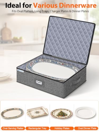punemi Hard Shell China Platter Storage Containers for Moving, 2 Pack, Grey - color: Grey, style: Platter storage 2pcs