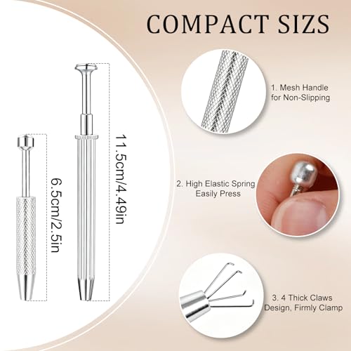 ONESING 2Pcs Piercing Ball Grabber Tool for Changing Jewelry, Stianless Steel Flat Back Earring Applicator Internally Threaded Push Pin Piercing Grabber Tool - color: Silver-D
