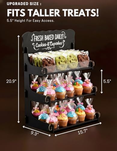 HOTCAN Cookie Display Stand for Bakers & Vendors with Acrylic Front | Wooden Dessert Stand with Chalkboard Sign for Market Booths, Craft Fairs & Events | 3 Tiered Cookie Display for Cupcakes, Muffins & Pastries (Black) - color: Black, size: 3 Tier