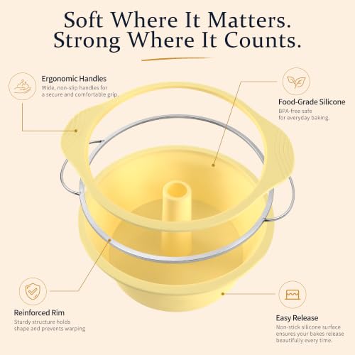 10Inch Silicone Angel Food Cake Pan with Stainless Steel Frame, 18Cups Food-Grade Silicone Angel Cake Pan for Angel Food, Pound Cake Pan, Chiffon Cake Pan - size: 10Inch Angel Food Cake Pan