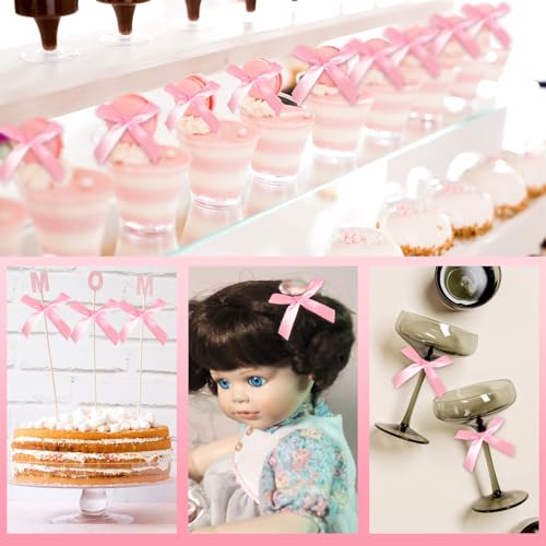 200 Pack Pink Bows Mini Satin Ribbon Twist Tie Bows for DIY Gift Wrap Decoration, Package Decorating Ribbon Bow, Bowknot for Treat Bags, Gift Bags - size: 100 Count (Pack of 2)