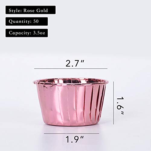 Party Hippo Cupcake Cups, 3.5 Oz 100 pcs Disposable Foil Muffin Liners, Gold Baking Cups, Ramekin Aluminum Cupcake Tip Pan Ramekin Holders, Little Baking Cups (Blue) (50, Rose) - color: Rose