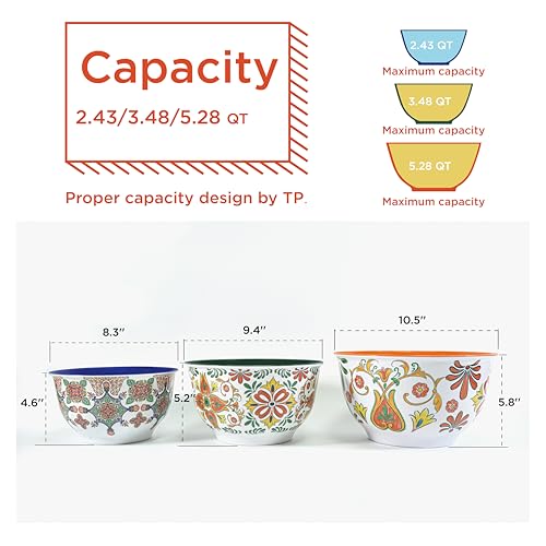 TP Melamine Mixing Bowl Set with Lids, Salad Bowl Set of 3, Aztec Bloom - color: Aztec Bloom, size: Large